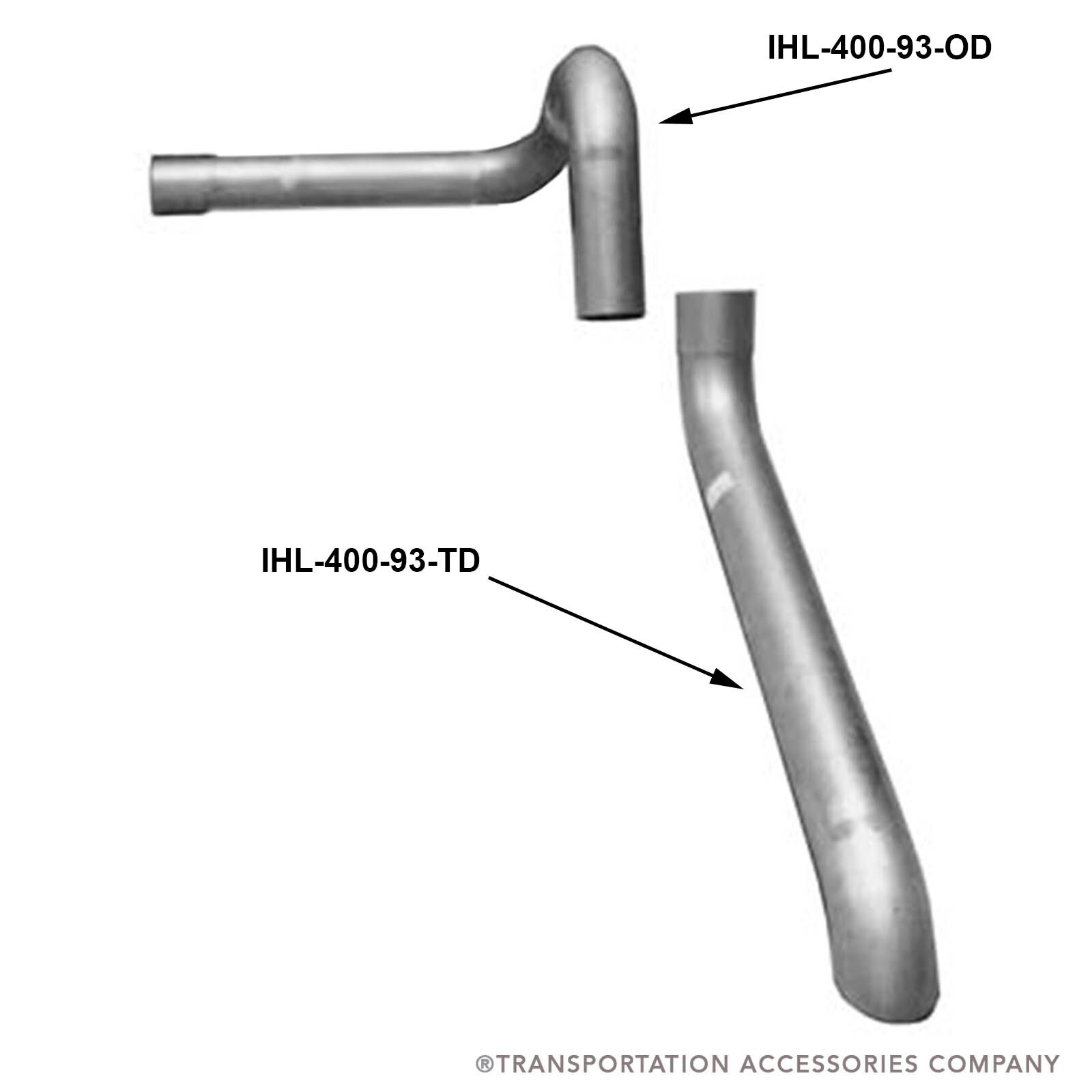 IH-400-93 Side Exit Tail Pipe. 2 Piece Over the Drive Shaft