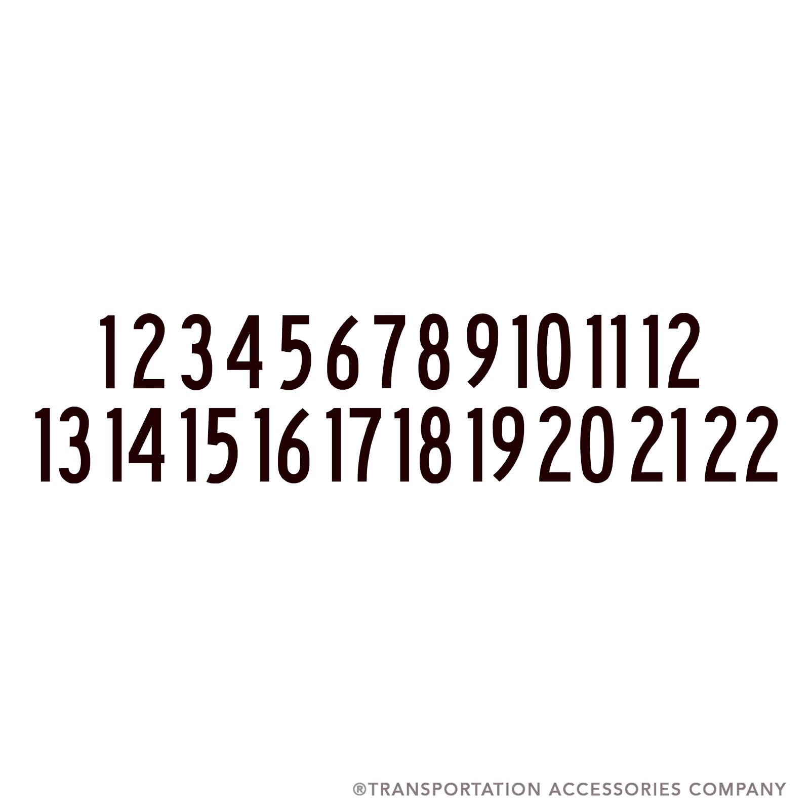 NS2-1-22 2" Tall Decal Number Set 1-22