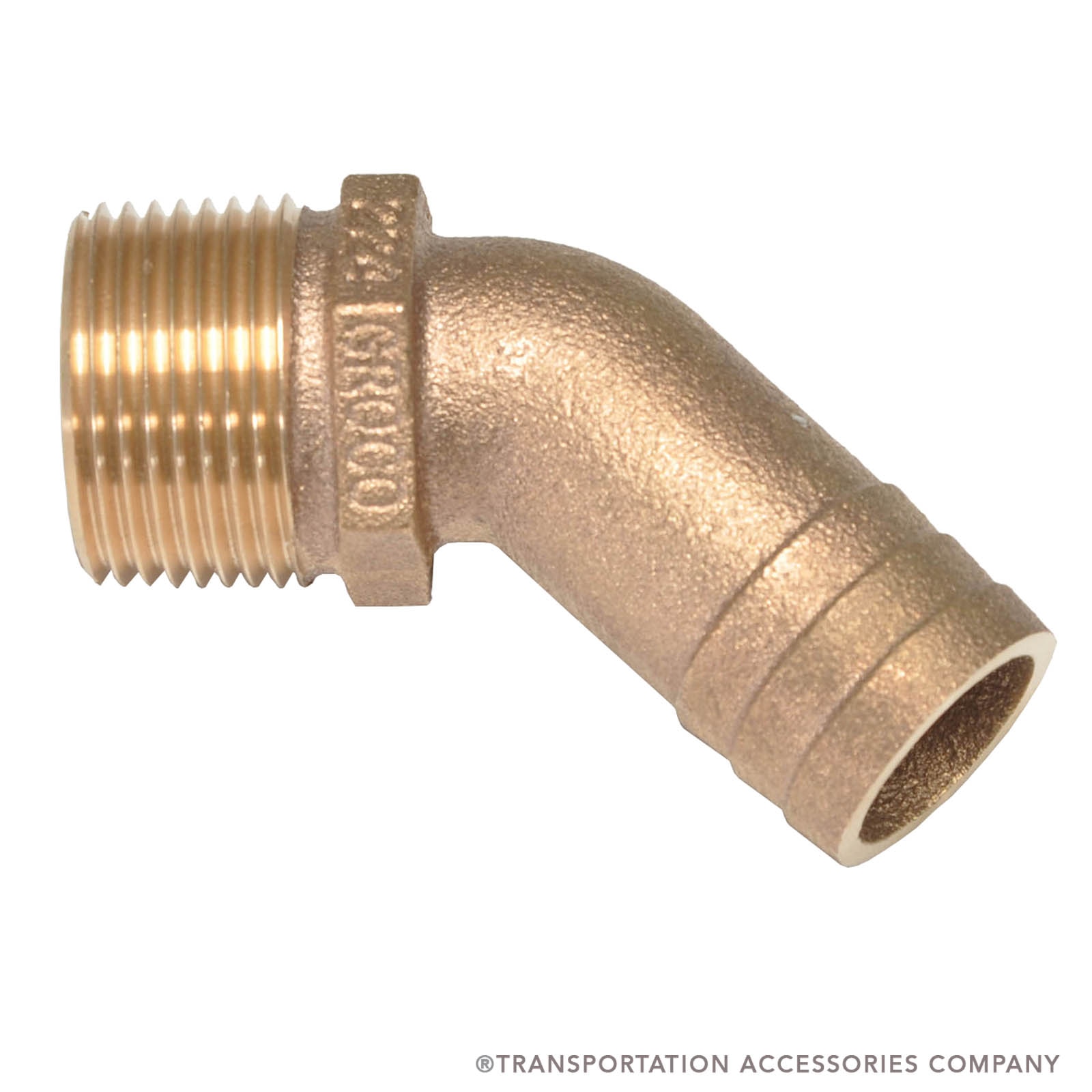 PTHD-1000 45° Brass Elbow 1" NPT to Hose Barb