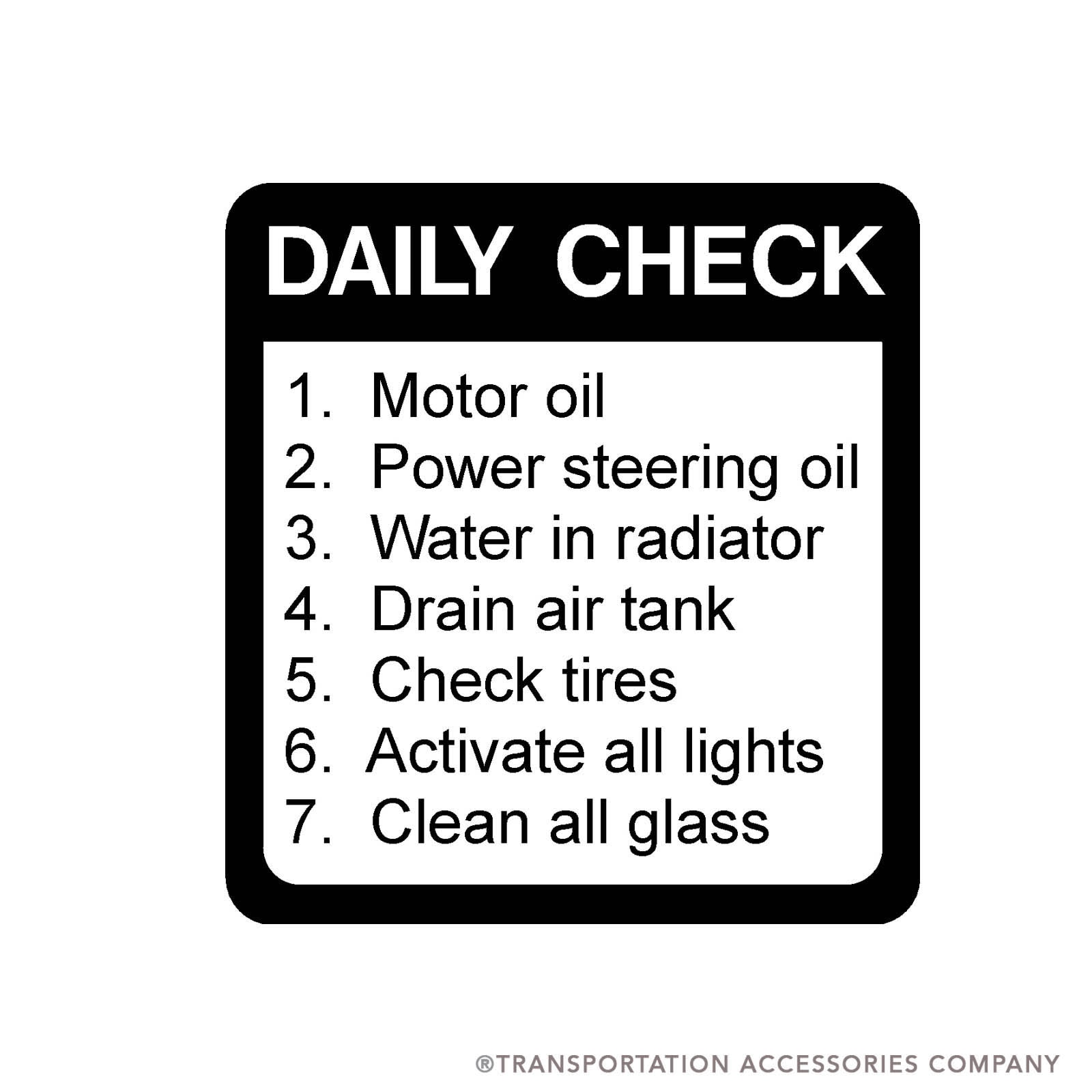 SB-114 Decal "DAILY CHECK" Black on White. 4" x 3 3/4"