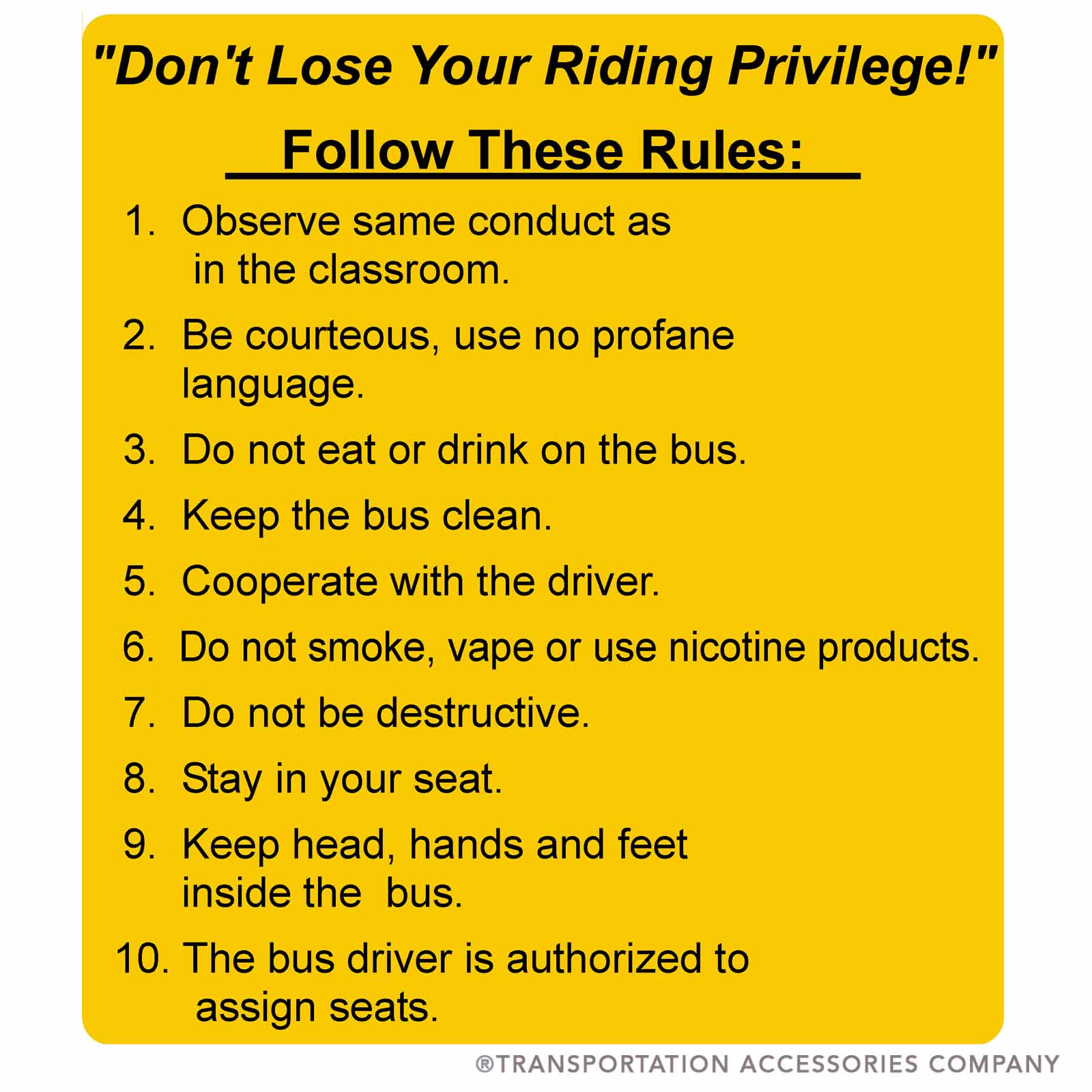 SB42A 10 Bus Rules Decal