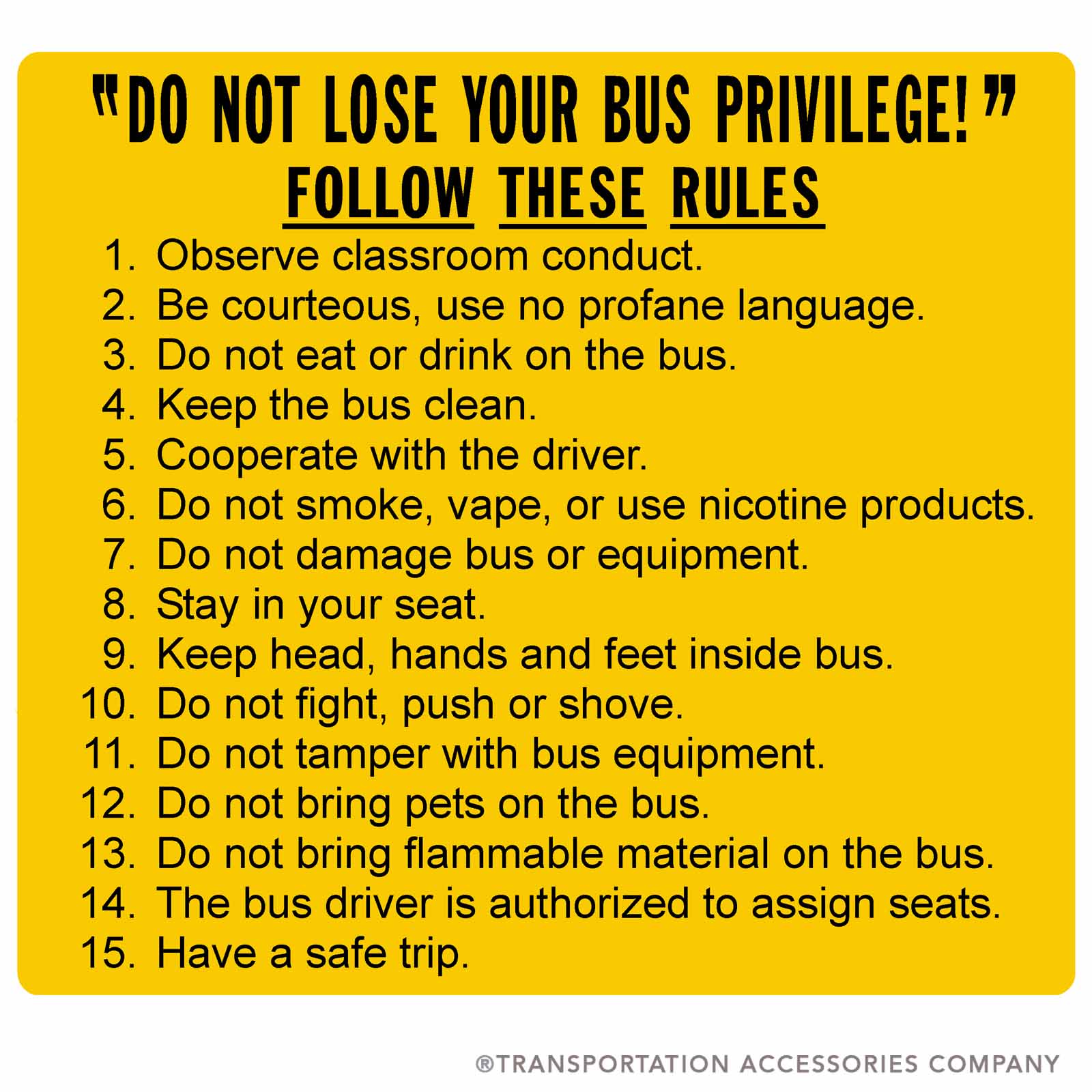 SB42B 5 Bus Rules Decal