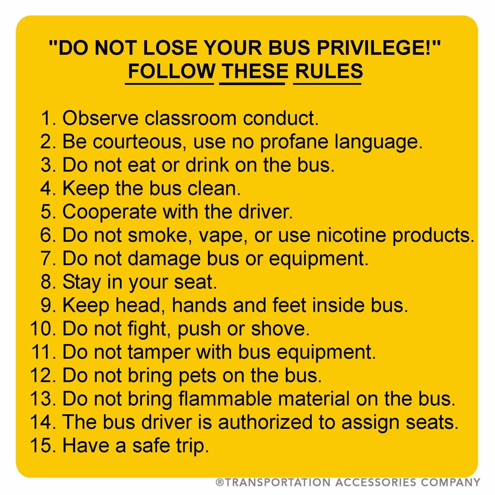 SB-42 Bus Privileges Decal 6" X 6"