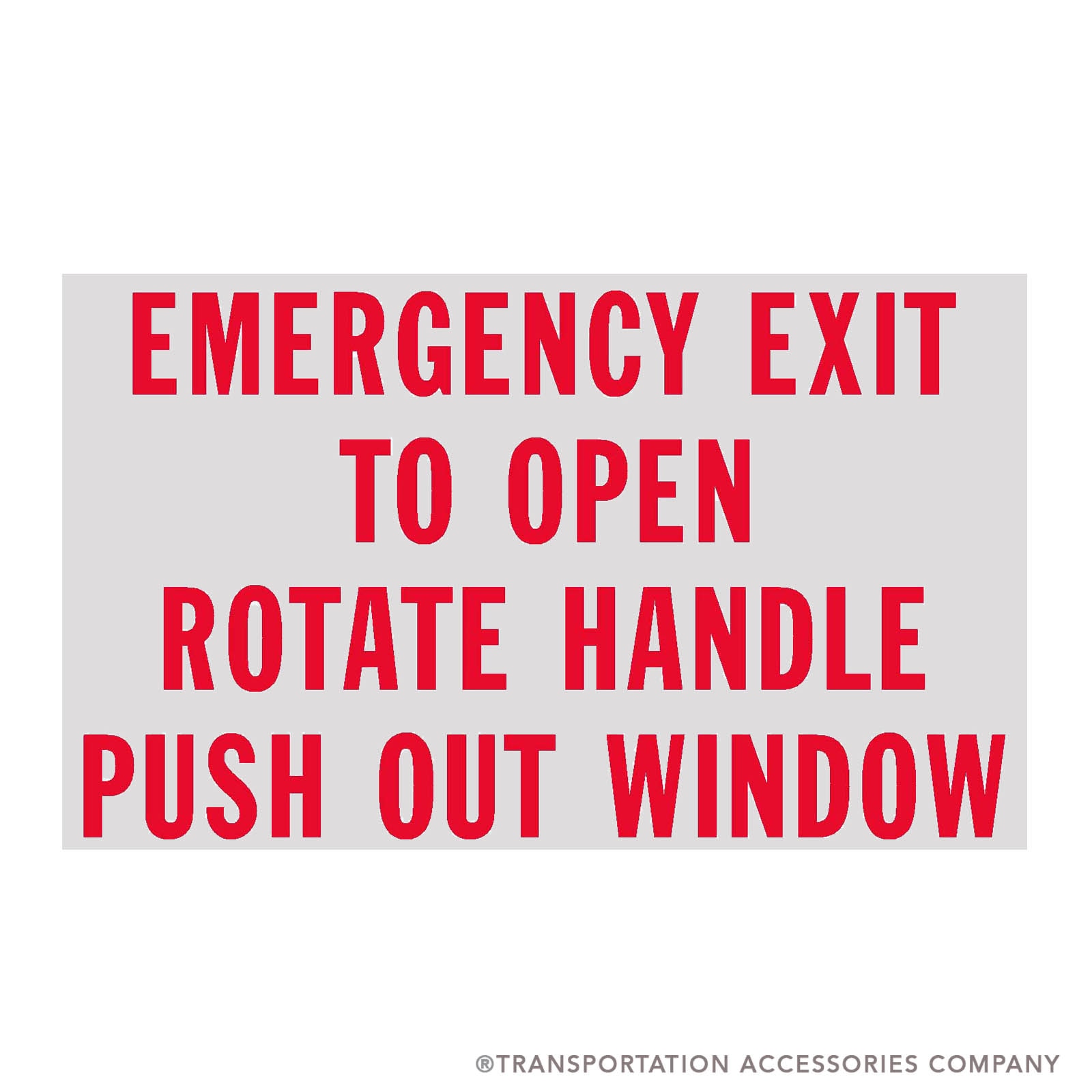 TS-115RC Decal Emergency Window Instructions Red on Clear