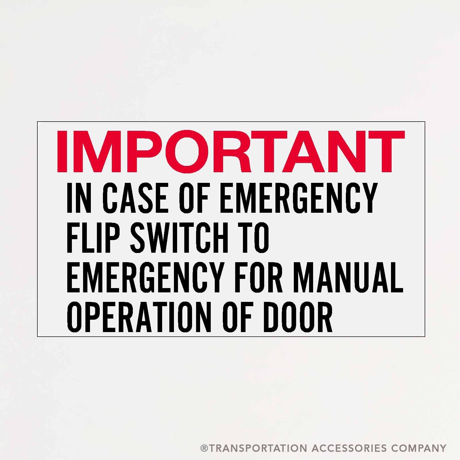 TS-AD1 Emergency Air Door Instructions Decal 4-1/2" X 2-1/2"