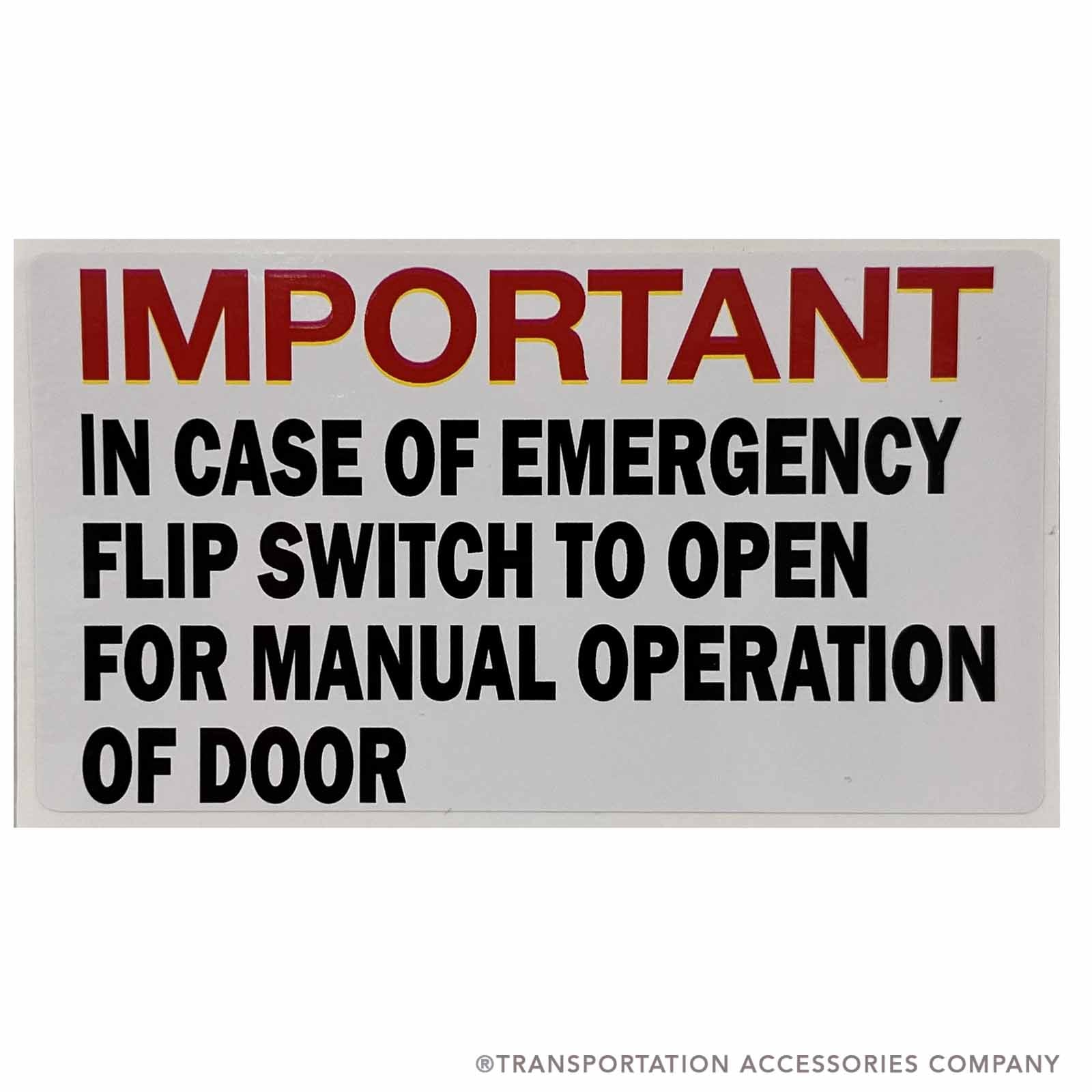TS-AD2 Emergency Air Door Instructions Decal 4-1/2" X 2-1/2"