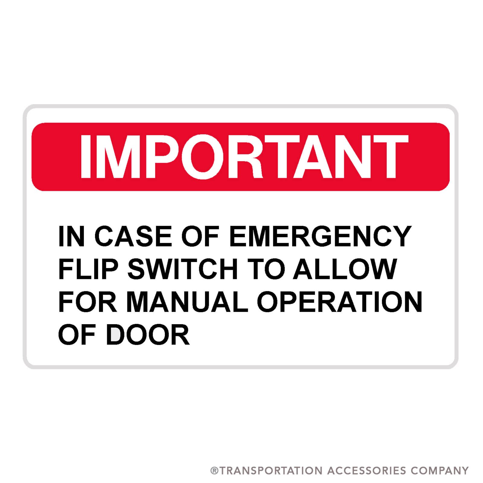 TS-GES Emergency Air Door Instructions Decal 3" x 5"